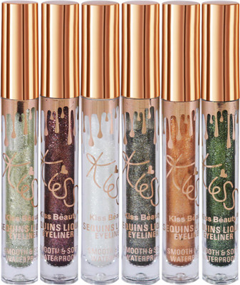 

Kiss Beauty Sequnis Liquid Eyeliner Smooth & Soft Waterproof Pack of 6 7 ml(Multicolor)