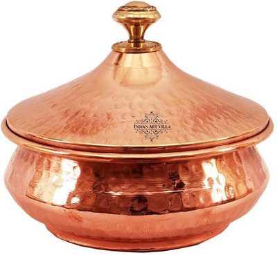 

IndianArtVilla Steel Copper Mughlai Handi With Lid - Serving Dish Curry Home Hotel Restaurant Handi 0.3 L(Steel, Copper), Brown;silver