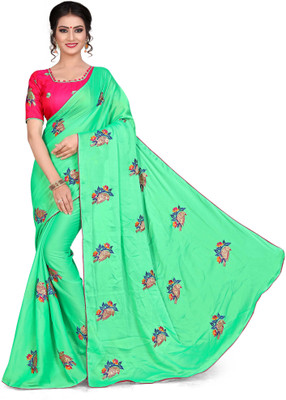 Blissta Embroidered Bollywood Chiffon Saree(Green)
