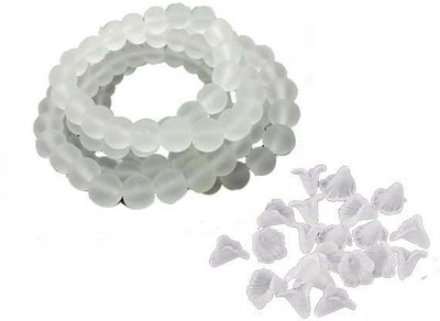 

mrithi 8 mm Frosted Beads 50 Nos + 9 mm Frosted Flower Beads - 10 Nos