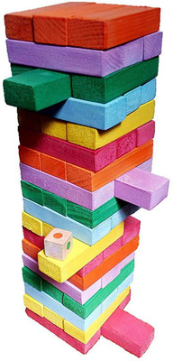 

FK RETAIL Jenga Multi-Color (Tumbling Tower) 54 pieces Numbered Wooden Blocks with 1 Dice, Stacking Game(Multicolor)