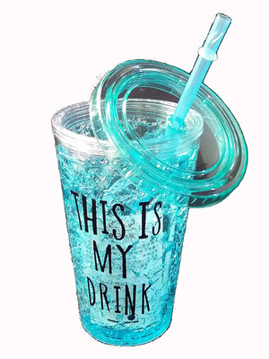 

Sitwell Frosty Jar Freezing Gel Mug with straw and lid for Juice, Soft Drinks, Water 350 Sipper(Pack of 1, Blue)