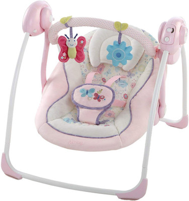 

Comfort & Harmony Portable Swing, Penelope Petals Non-electric Bouncer(White, Pink), Pink;white