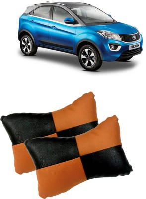 SHOOLIN Black, Orange Leatherite Car Pillow Cushion for Tata(Rectangular, Pack of 2)