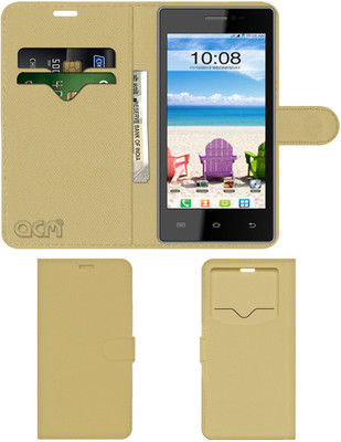 ACM Flip Cover for Intex Cloud Y17+ Plus(Gold, Cases with Holder, Pack of: 1)