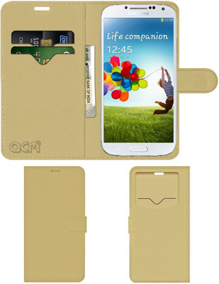 ACM Flip Cover for Samsung Galaxy S4 I9500(Gold, Cases with Holder)