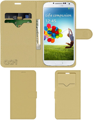 ACM Flip Cover for Samsung Galaxy S4 I9500(Gold, Cases with Holder, Pack of: 1)