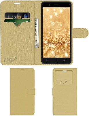 ACM Flip Cover for Intex Aqua Crystal(Gold, Cases with Holder, Pack of: 1)