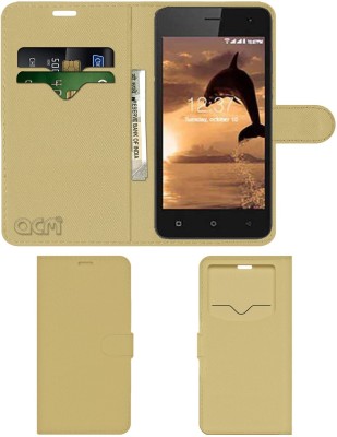 ACM Flip Cover for Intex Aqua A4+ Plus(Gold, Cases with Holder, Pack of: 1)
