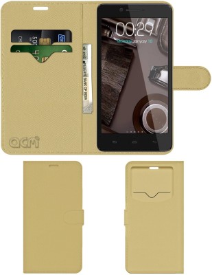 ACM Flip Cover for Micromax A102 Canvas Doodle 3(Gold, Cases with Holder, Pack of: 1)