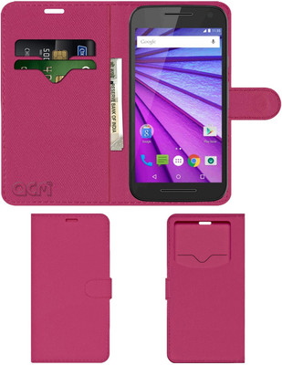 ACM Flip Cover for Motorola Moto G 3rd Gen G3(Pink, Cases with Holder, Pack of: 1)