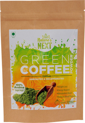 

Nature's Next Organic Green Coffee Powder 250gm -Unroasted - Decaffeinated - 100% Arabica - Detox Drink - VEGAN Friendly - Weight Loss - Metabolism Booster Instant Coffee(250 x 1 g, Green Coffee Flavoured)