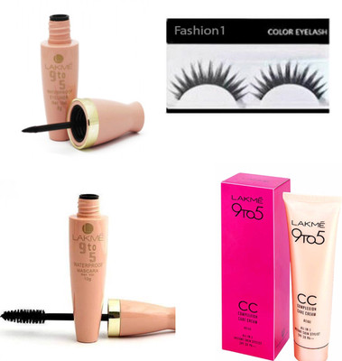 

FASHION 1 Combo of Lakme 9to5 complexion care cream,waterproof eyeliner,mascara,eyelashes (set of 4)(Set of 4)