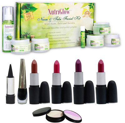 

NutriGlow Set of 4 Lipsticks + 1 Eye liner + 1 Kajal + 1 Neem & Tulsi facial kit(Set of 8)