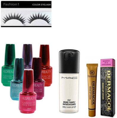 

FASHION 1 combo sets eyelash ,fix+ bueme nail polish sets of 6 with dermacol(Set of 9)