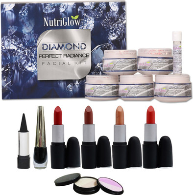 

NutriGlow "Set of 4 Lipsticks + 1 Eye liner + 1 Kajal + 1 Diamond Radiance+ 1 Compact ( 5 in 1 ) "(Set of 8)