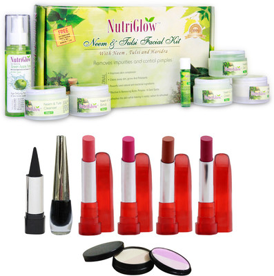 

NutriGlow Set of 4 Lipsticks + 1 Eye liner + 1 Kajal + 1 Neem & Tulsi facial kit(Set of 8)