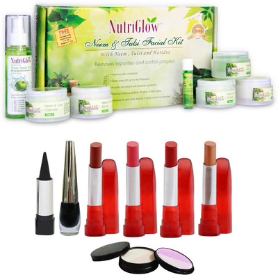 

NutriGlow Set of 4 Lipsticks + 1 Eye liner + 1 Kajal + 1 Neem & Tulsi facial kit(Set of 8)