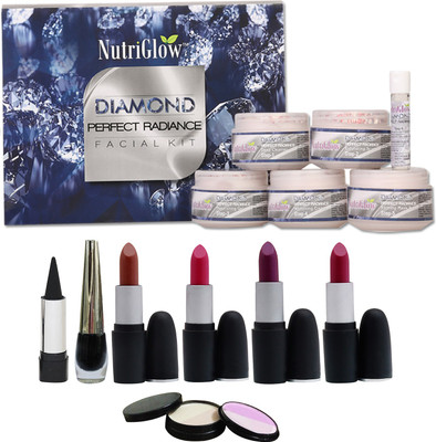 

NutriGlow "Set of 4 Lipsticks + 1 Eye liner + 1 Kajal + 1 Diamond Radiance+ 1 Compact ( 5 in 1 ) "(Set of 8)