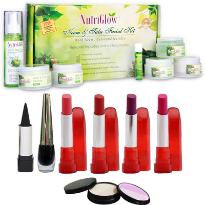 

NutriGlow Set of 4 Lipsticks + 1 Eye liner + 1 Kajal + 1 Neem & Tulsi facial kit(Set of 8)