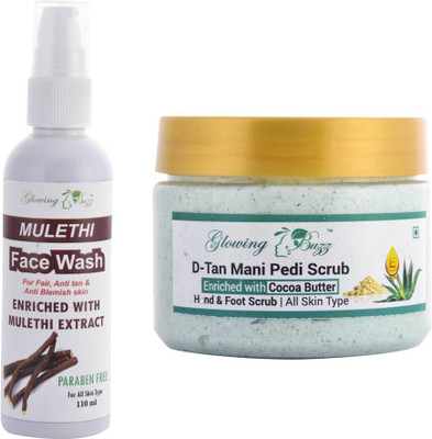 

Glowing Buzz Combo of mulethi facewash 110ml and d tan mani pedi scrub(Set of 2)
