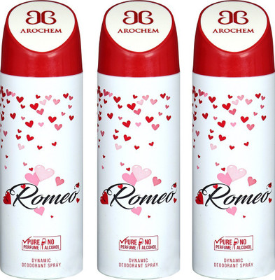 

AROCHEM ROMEO , ROMEO AND ROMEO DYNAMIC PURE Deodorant Spray - For Men & Women(200 ml, Pack of 3)