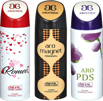 

AROCHEM ROMEO , ARO MAGNET AND ARO PDS DYNAMIC PURE Deodorant Spray - For Men & Women(200 ml, Pack of 3)