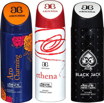

AROCHEM ARO CHARMING , ETHENA AND BLACK JACK DYNAMIC PURE Deodorant Spray - For Men & Women(200 ml, Pack of 3)