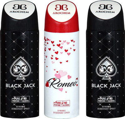 

AROCHEM BLACK JACK , ROMEO AND BLACK JACK DYNAMIC PURE Deodorant Spray - For Men & Women(200 ml, Pack of 3)