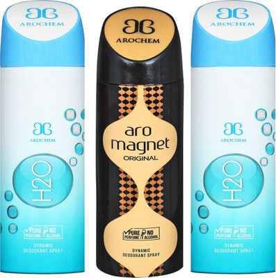 

AROCHEM H2O , ARO MAGNET AND AND H2O DYNAMIC PURE Deodorant Spray - For Men & Women(200 ml, Pack of 3)