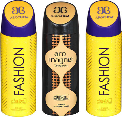 

AROCHEM FASHION , ARO MAGNET AND FASHION DYNAMIC PURE Deodorant Spray - For Men & Women(200 ml, Pack of 3)