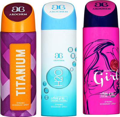 

AROCHEM TITANIUM , H2O AND CHARMING GIRL DYNAMIC PURE Deodorant Spray - For Men & Women(200 ml, Pack of 3)