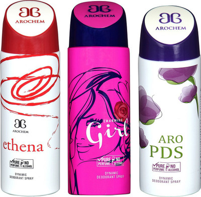 

AROCHEM ETHENA , CHARMING GIRL AND ARO PDS DYNAMIC PURE Deodorant Spray - For Men & Women(200 ml, Pack of 3)