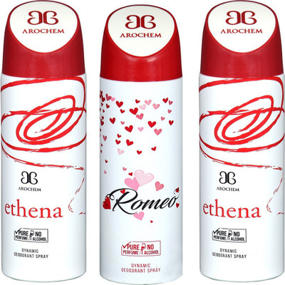 

AROCHEM ETHENA , ROMEO AND ETHENA DYNAMIC PURE Deodorant Spray - For Men & Women(200 ml, Pack of 3)