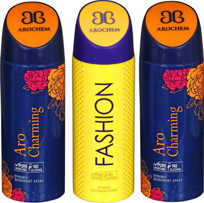 

AROCHEM ARO CHARMING , FASHION AND ARO CHARMING DYNAMIC PURE Deodorant Spray - For Men & Women(200 ml, Pack of 3)