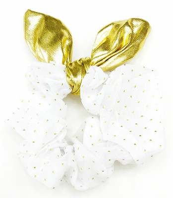 

Fairytale Beautiful Elegant Golden Knoted Bow White Colour Fabric Hair Scrunchie Hair Rubber Band Ponytail Holder For Girl's And Woman's Rubber Band(Gold, White)