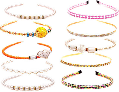 

Lana Vels Set Of 10 Multi Design Hair Band, Head Band(Multicolor)