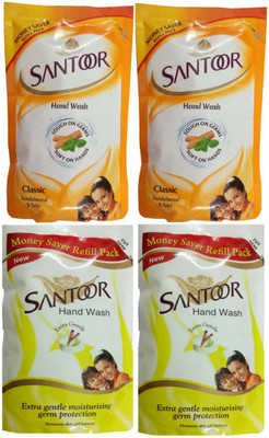

SANTOOR Hand Wash Sandalwood & Tulsi + Extra Gentle Moisturising Germ Protection 180ml x 4(720 ml, Pouch, Pack of 4)