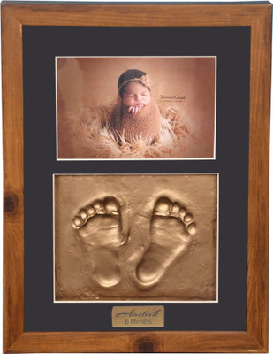 

Gravelart Baby Handprint & Footprint Kit Photo Frame for Newborn Girls and Boys Impression, Baby Photo Album For Shower, Baby Gifts, Box Decorations for Room Wall Nursery Decor - Brown frame MetallicGold with name plate Keepsake(Gold)