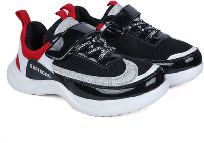 

FEETWELL Boys Velcro Running Shoes(Black