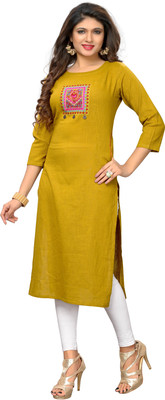 Vbuyz Women Embroidered Straight Kurta(Yellow)