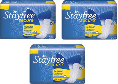 

Stayfree Secure Regular Cottony Soft Cover (Set of 3) Sanitary Pad(Pack of 20)