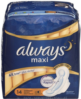 

Always Maxi Unscented Overnight, 14 Count Sanitary Pad(Pack of 14)