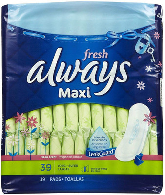 

Always Maxi Long Pads, Fresh Scent - Super - 39 ct Sanitary Pad(Pack of 39)