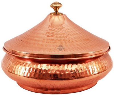 

IndianArtVilla Hammered Steel Copper Serving Mughlai Handi With Lid - Serving Dish Curry Home Hotel Restaurant Tableware Bowl Tray Serving Set(Pack of 1)