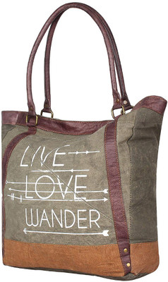

Mona B Women Casual Grey, Brown Canvas Tote, Brown;grey