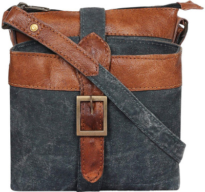 

Mona B Women Casual Grey, Brown Canvas Sling Bag, Brown;grey