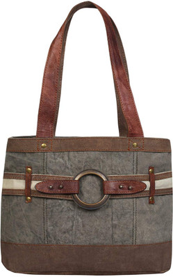 

Mona B Women Casual Grey, Brown Canvas Shoulder Bag, Brown;grey