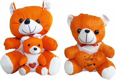 

GreenViji Cute Mother Teddy Bear Soft Stuffed Plush Toy Kid Children Birthday Infant Gift- Combo - 26 cm(Orange)