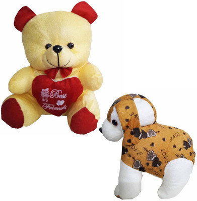 

GreenViji Cute Teddy Bear with Heart and Puppy Soft Toy-Combo - 28 cm(Beige, Red)